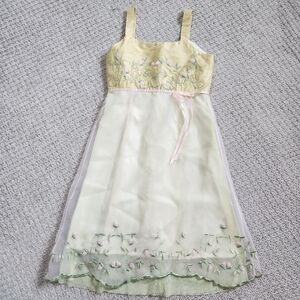 Vintage Little Mass Floral Embroidered Silk Dress Size 5